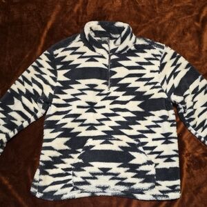 Woman's Black and White Fluffy Quarter Zip